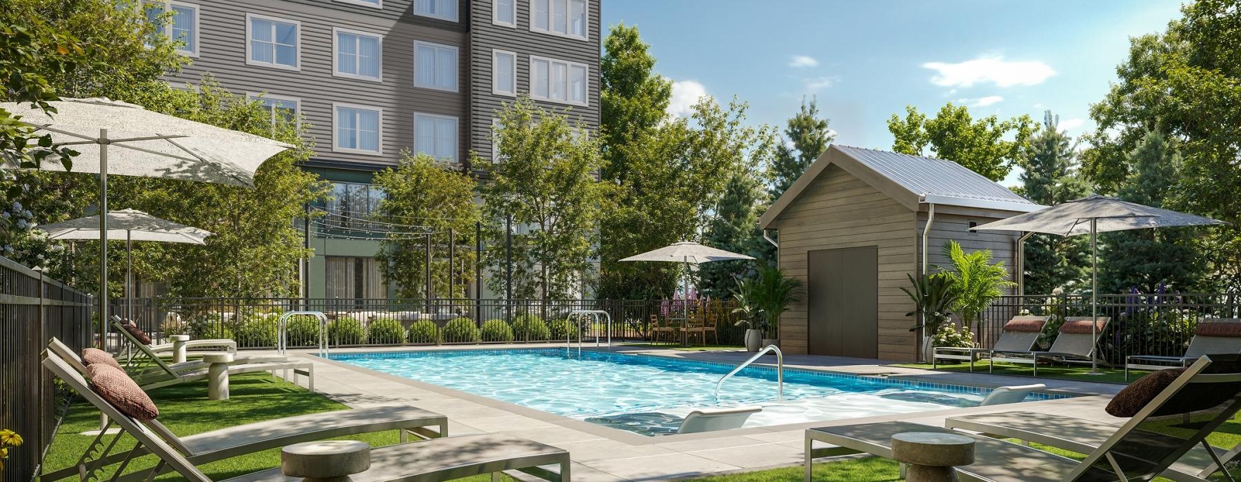 a swimming pool in a courtyard